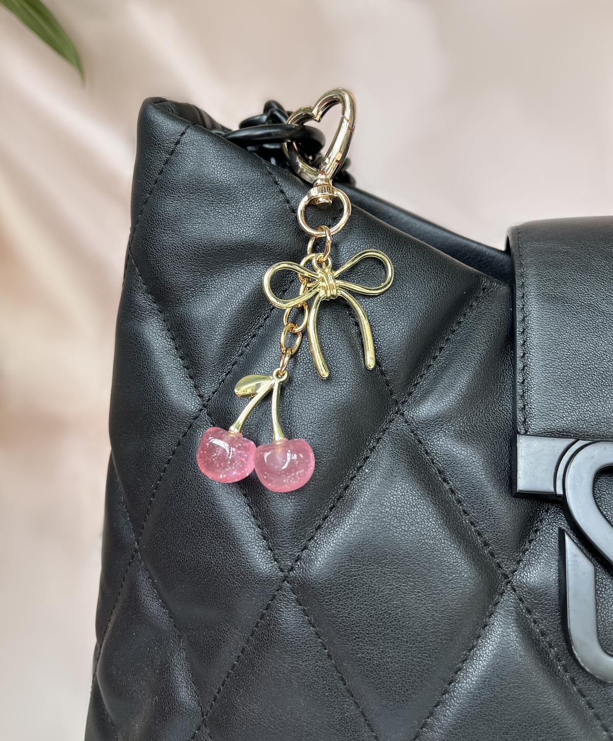 Rikhiua Cute Cherry Keychain Bag Charm Elegant Bow Keychain for Women Friends Family Birthday Christmas Inspirational Gift