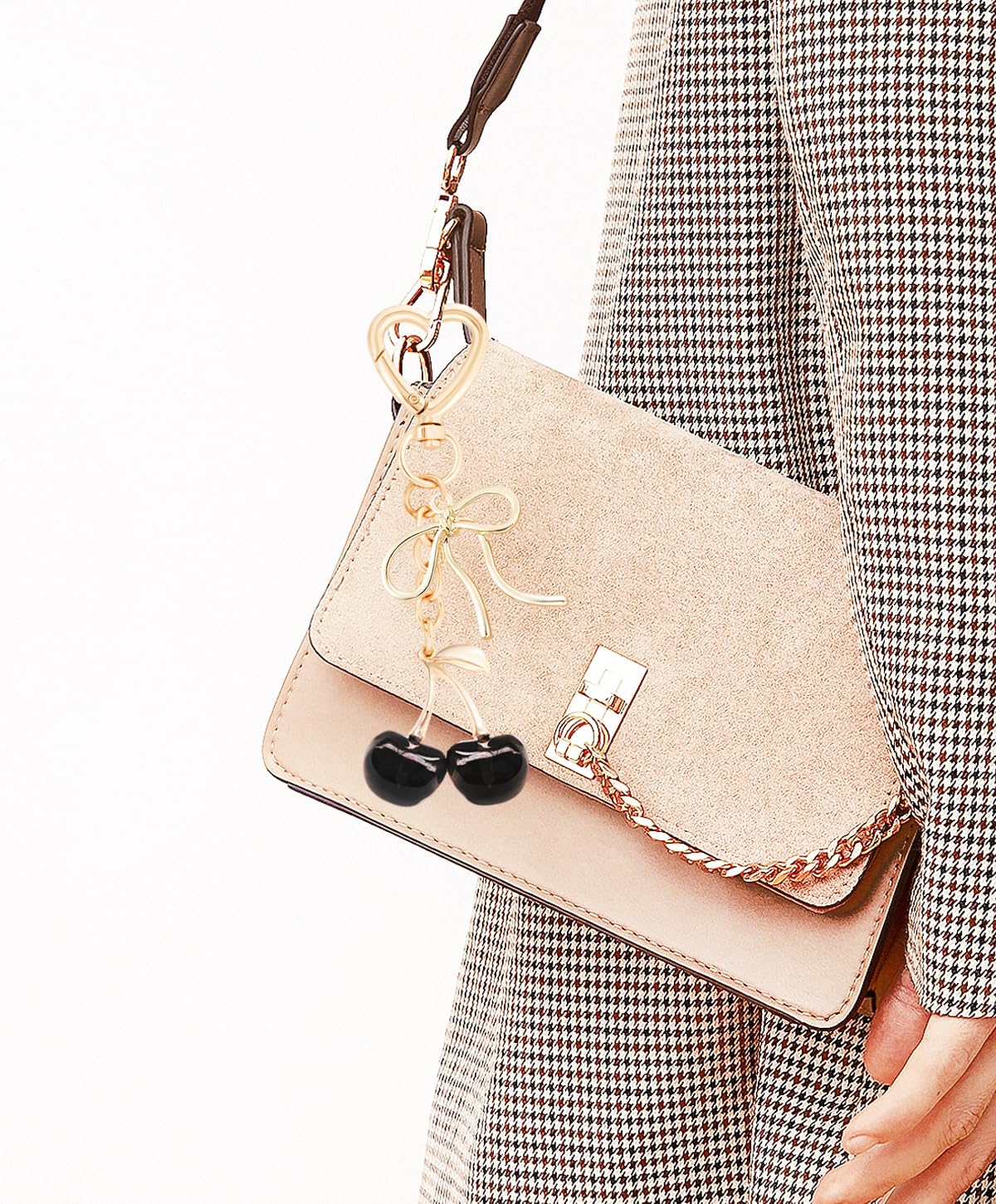 Rikhiua Cute Cherry Keychain Bag Charm Elegant Bow Keychain for Women Friends Family Birthday Christmas Inspirational Gift