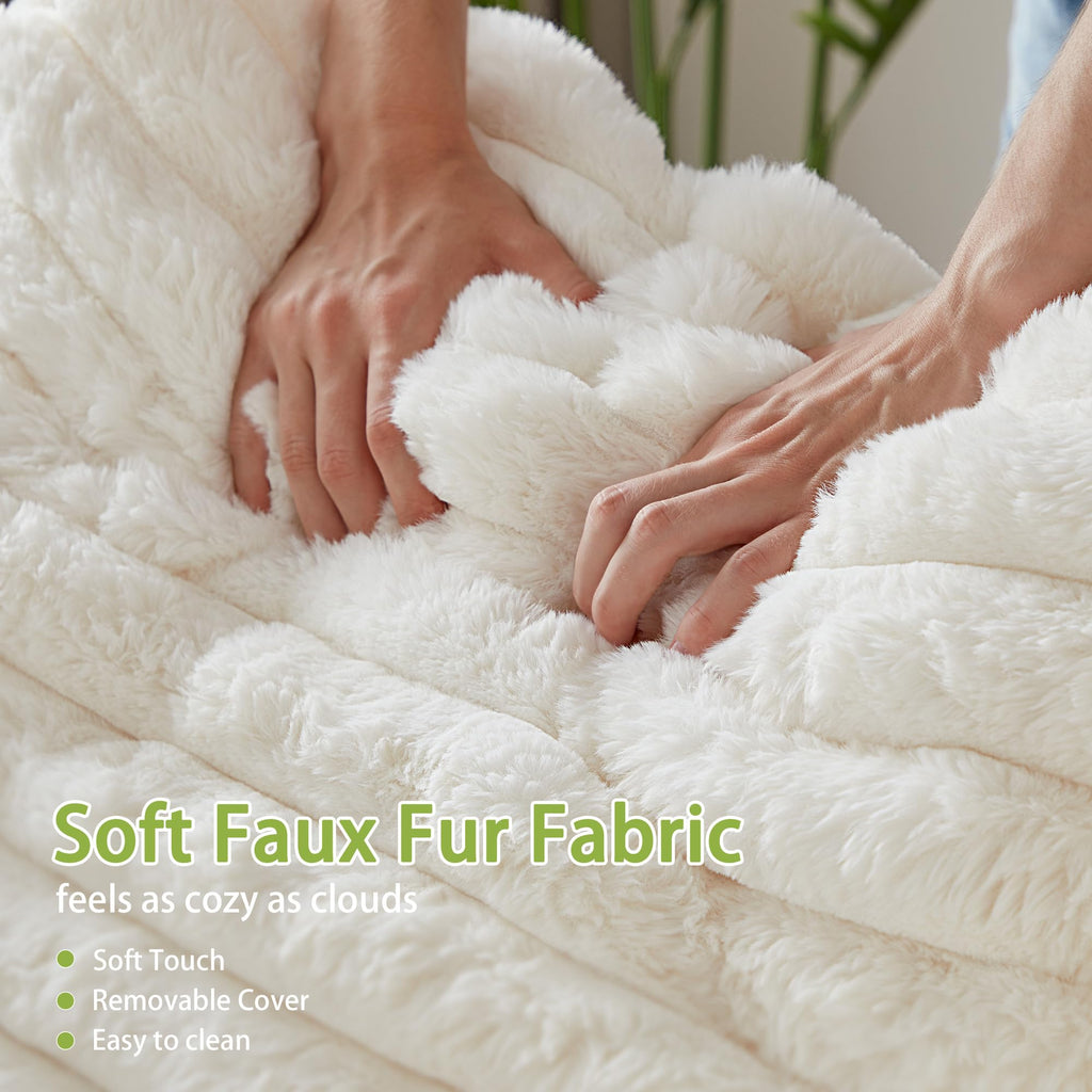 RARZOE 64'' Oversized Chaise Lounge Chair Indoor, Plush Faux Rabbit Fur Sleeper Sofa Bed with 4 Pillows, Charging Station & Cup Holders, Fluffy Comfy Cloud Couch Loveseat Sofa for Living Room,Pink