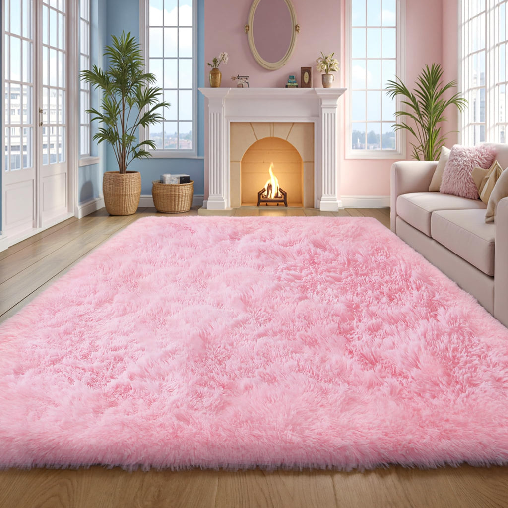 Pink Fluffy 4x6 Area Rugs for Bedoom Girls, Soft Washable Fuzzy Furry Shag Rug for Kids Room, Nursery, Dorm Decor, Cute Plush Carpet for Baby Toddler