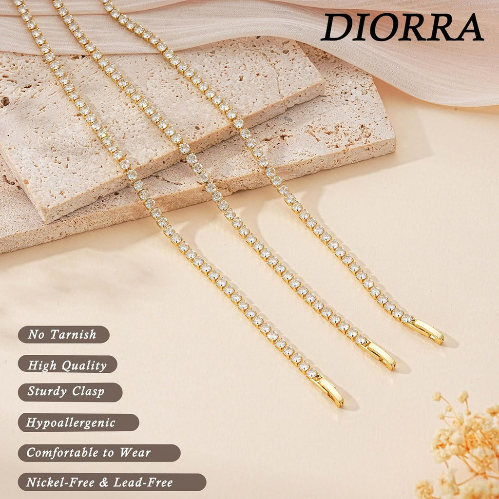 3mm/4mm Cubic Zirconia Classic Tennis Bracelet 14K Gold Plated/Silver Bracelets for Women Size 6.5-7.5 Inch