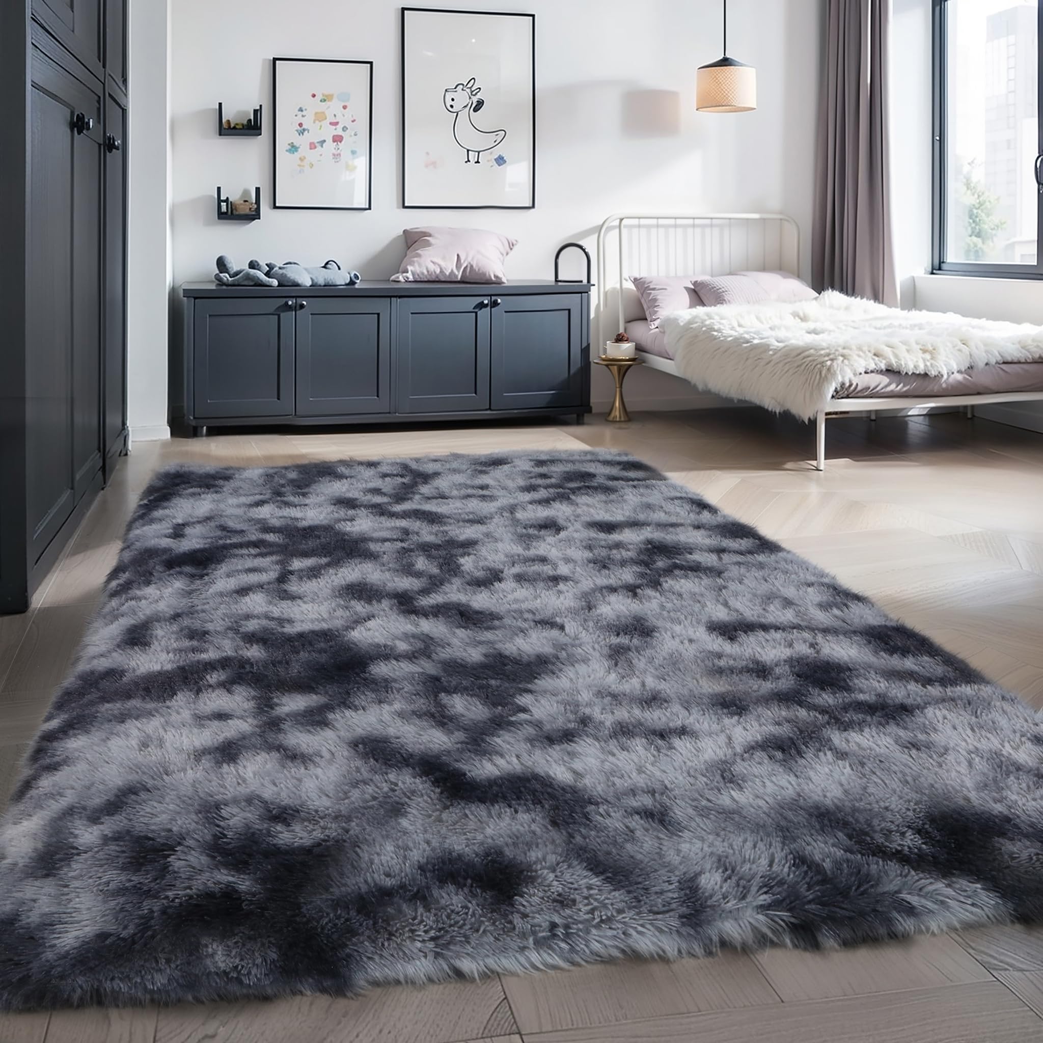 Pink Fluffy 4x6 Area Rugs for Bedoom Girls, Soft Washable Fuzzy Furry Shag Rug for Kids Room, Nursery, Dorm Decor, Cute Plush Carpet for Baby Toddler