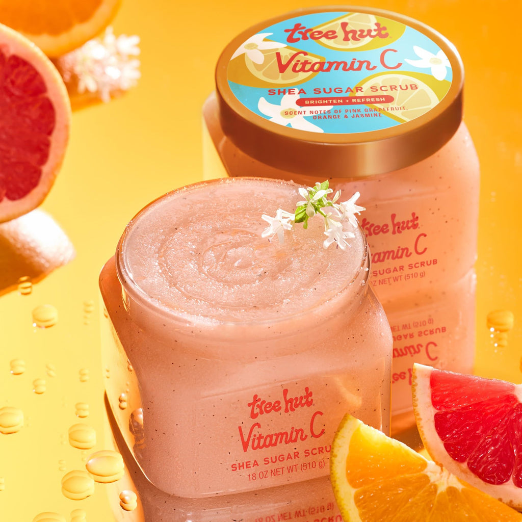 Tree Hut Pink Hibiscus Shea Sugar Scrub, Exfoliating, Hydrating & Moisturizing Body Scrub with Shea Butter & Nourishing Essential Oils, Smooth & Soften Skin, 18 oz