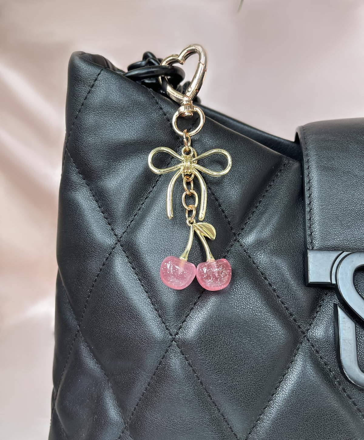 Rikhiua Cute Cherry Keychain Bag Charm Elegant Bow Keychain for Women Friends Family Birthday Christmas Inspirational Gift