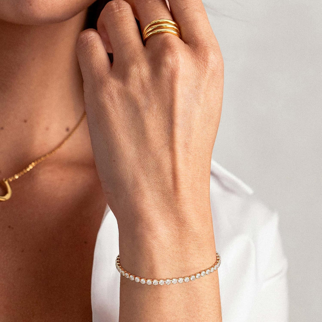 3mm/4mm Cubic Zirconia Classic Tennis Bracelet 14K Gold Plated/Silver Bracelets for Women Size 6.5-7.5 Inch