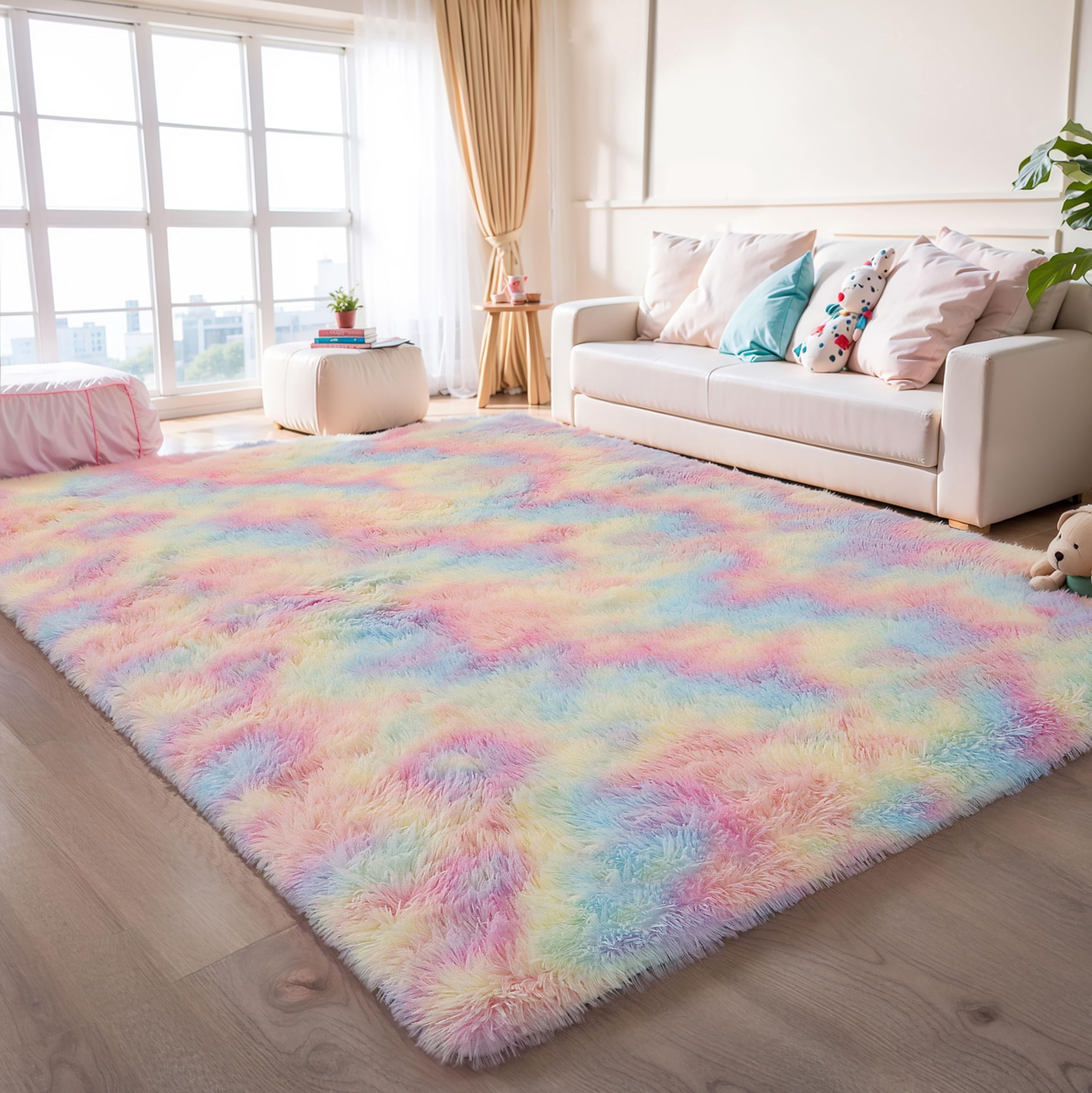 Pink Fluffy 4x6 Area Rugs for Bedoom Girls, Soft Washable Fuzzy Furry Shag Rug for Kids Room, Nursery, Dorm Decor, Cute Plush Carpet for Baby Toddler