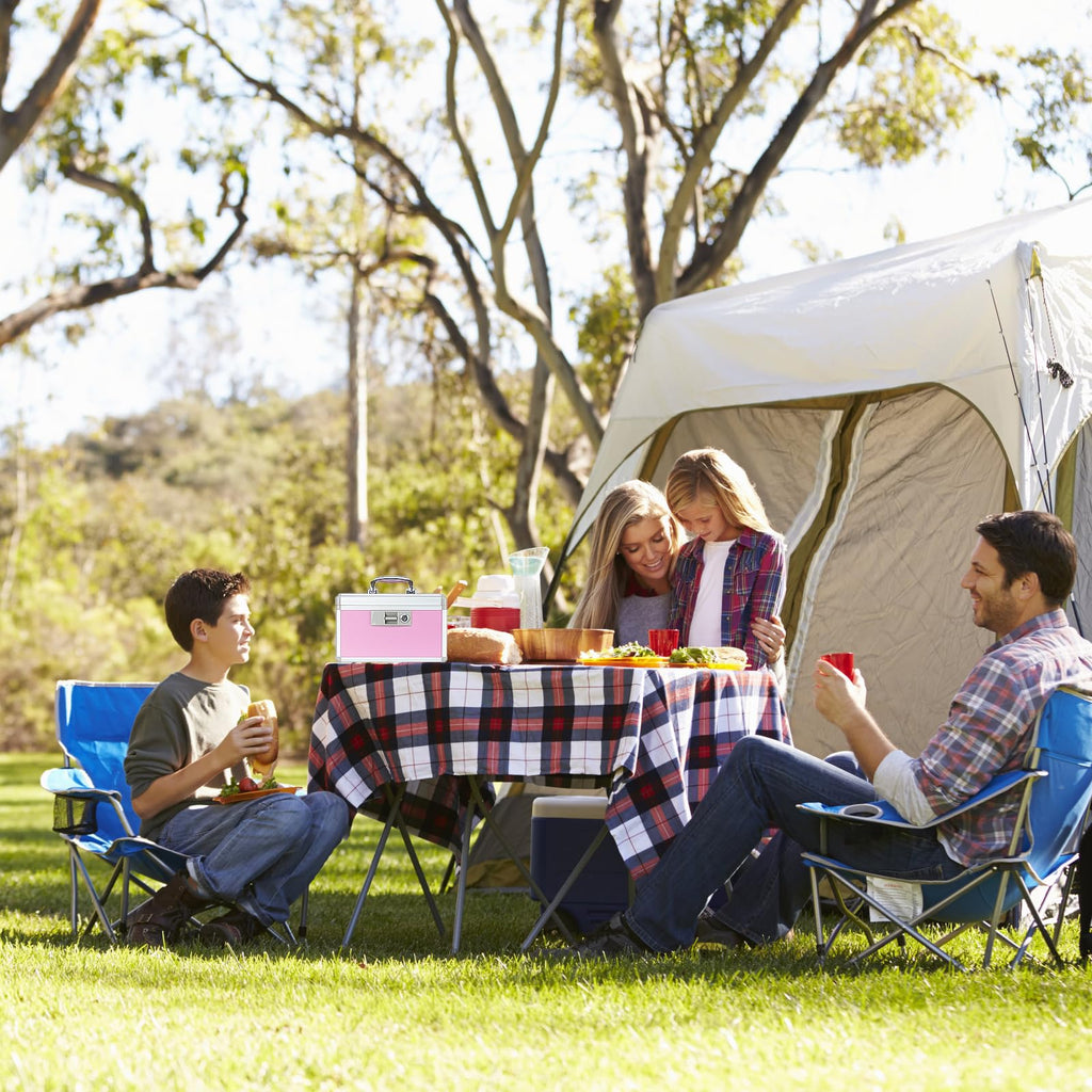 Medicine Lock Box,First Aid Safe Medication Storage Box,Layered Aluminum Daily Medicine Cabinet Family Use,12.2" x 7.9" x 7.5", Pink
