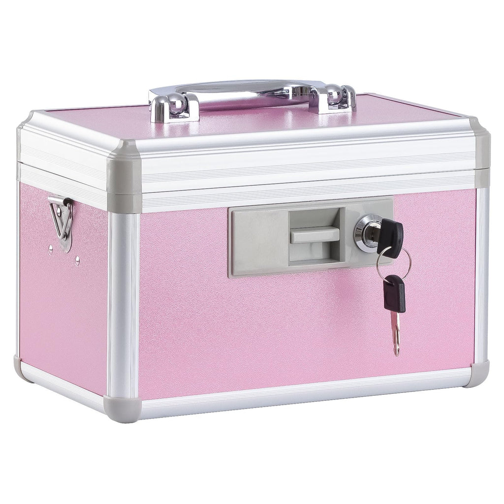 Medicine Lock Box,First Aid Safe Medication Storage Box,Layered Aluminum Daily Medicine Cabinet Family Use,12.2" x 7.9" x 7.5", Pink