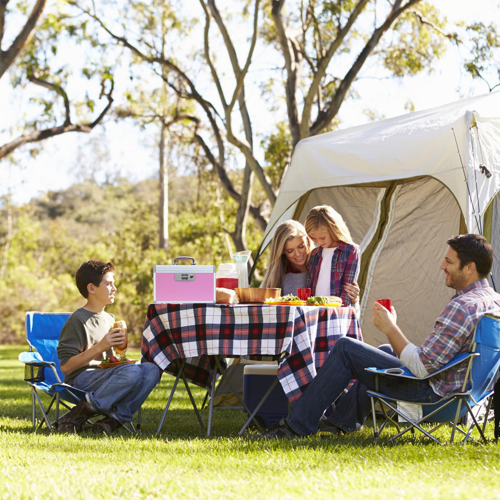 Medicine Lock Box,First Aid Safe Medication Storage Box,Layered Aluminum Daily Medicine Cabinet Family Use,12.2" x 7.9" x 7.5", Pink