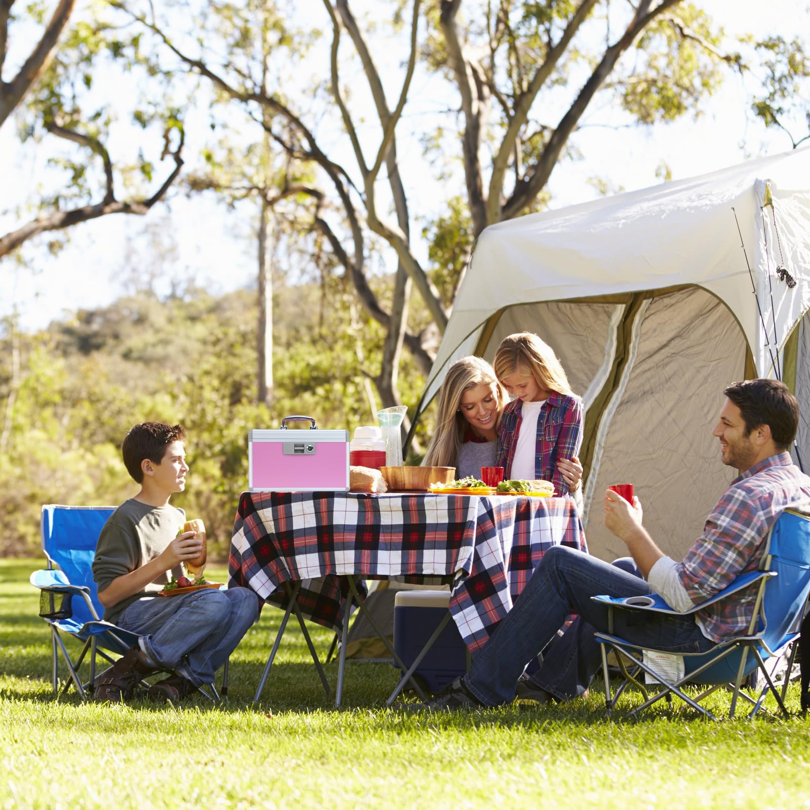 Medicine Lock Box,First Aid Safe Medication Storage Box,Layered Aluminum Daily Medicine Cabinet Family Use,12.2" x 7.9" x 7.5", Pink