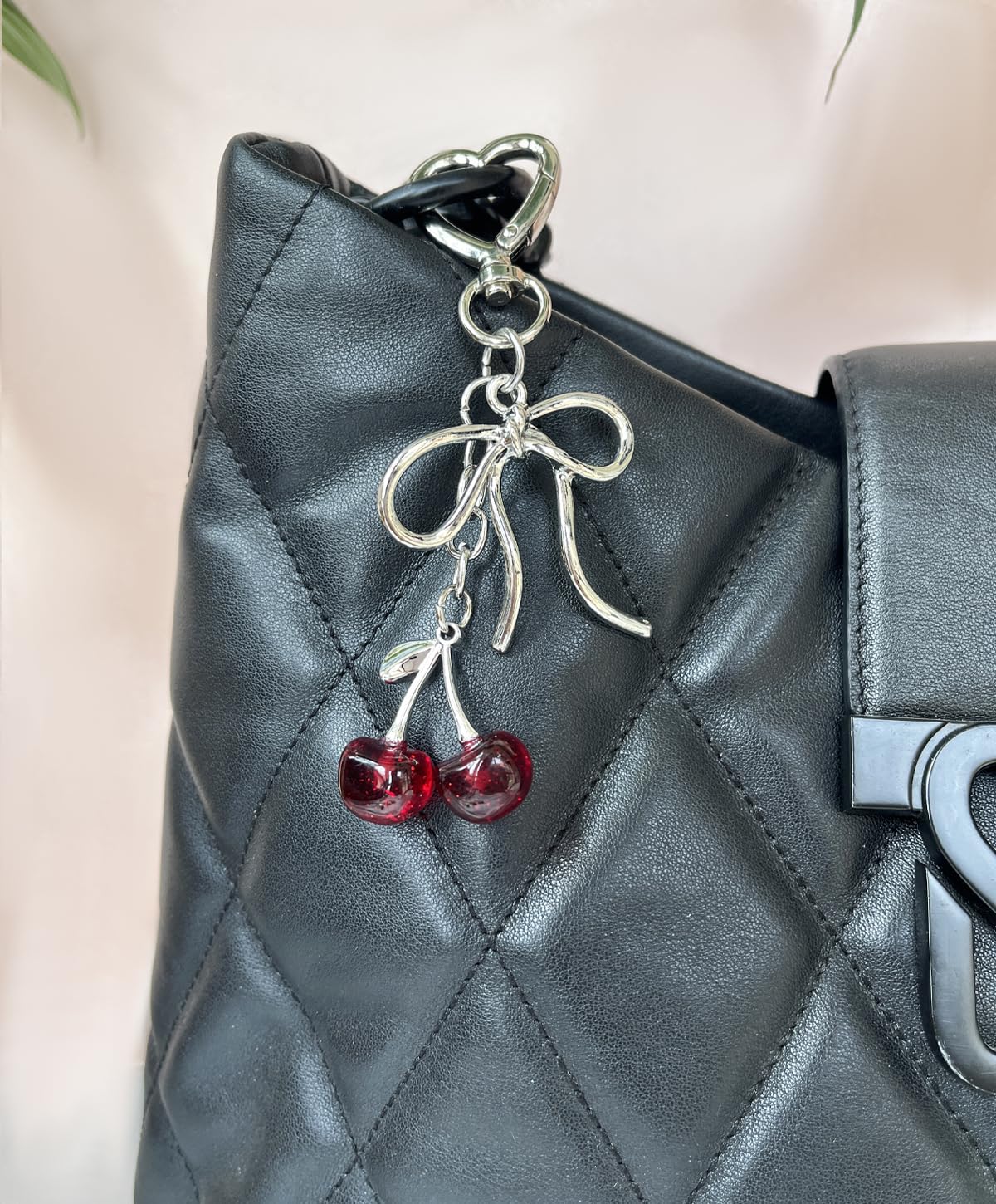 Rikhiua Cute Cherry Keychain Bag Charm Elegant Bow Keychain for Women Friends Family Birthday Christmas Inspirational Gift