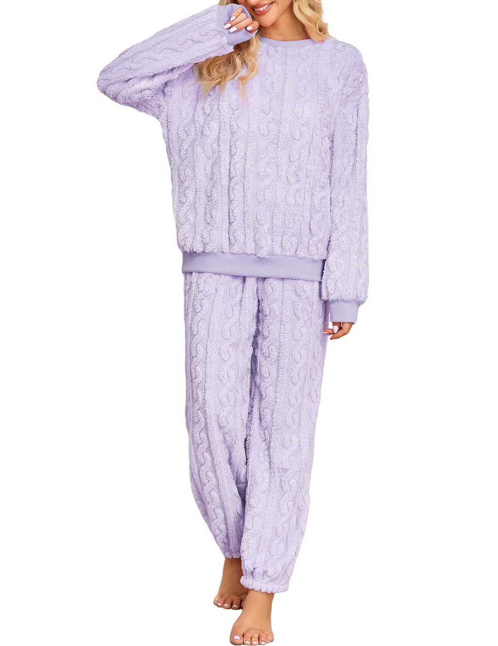 Pajamas Sets for Women Soft Comfy Fluffy Pajama Fleece Pullover Ribbed Pjs Warm Plush Lounge Sleepwear