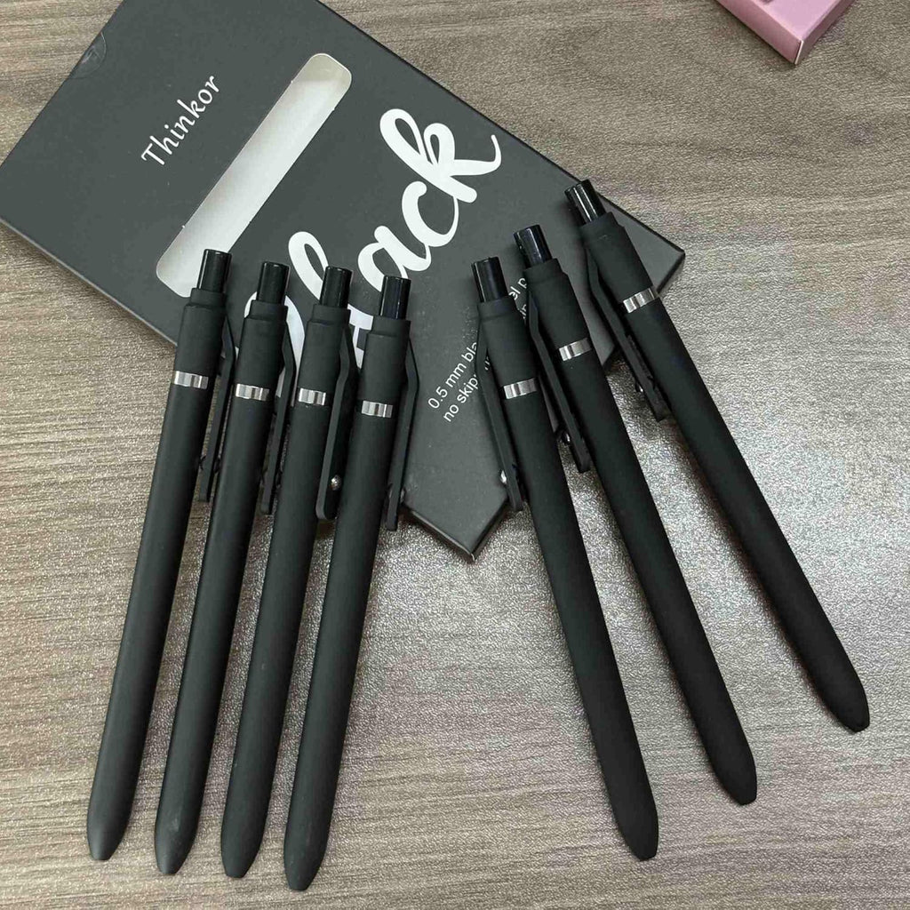 thinkor Pink Gel Pens Black Ink, 7 Pcs 0.5mm Quick Dry Fine Point Smooth Writing Pens, Cute Office School Supplies Gifts for Women Student