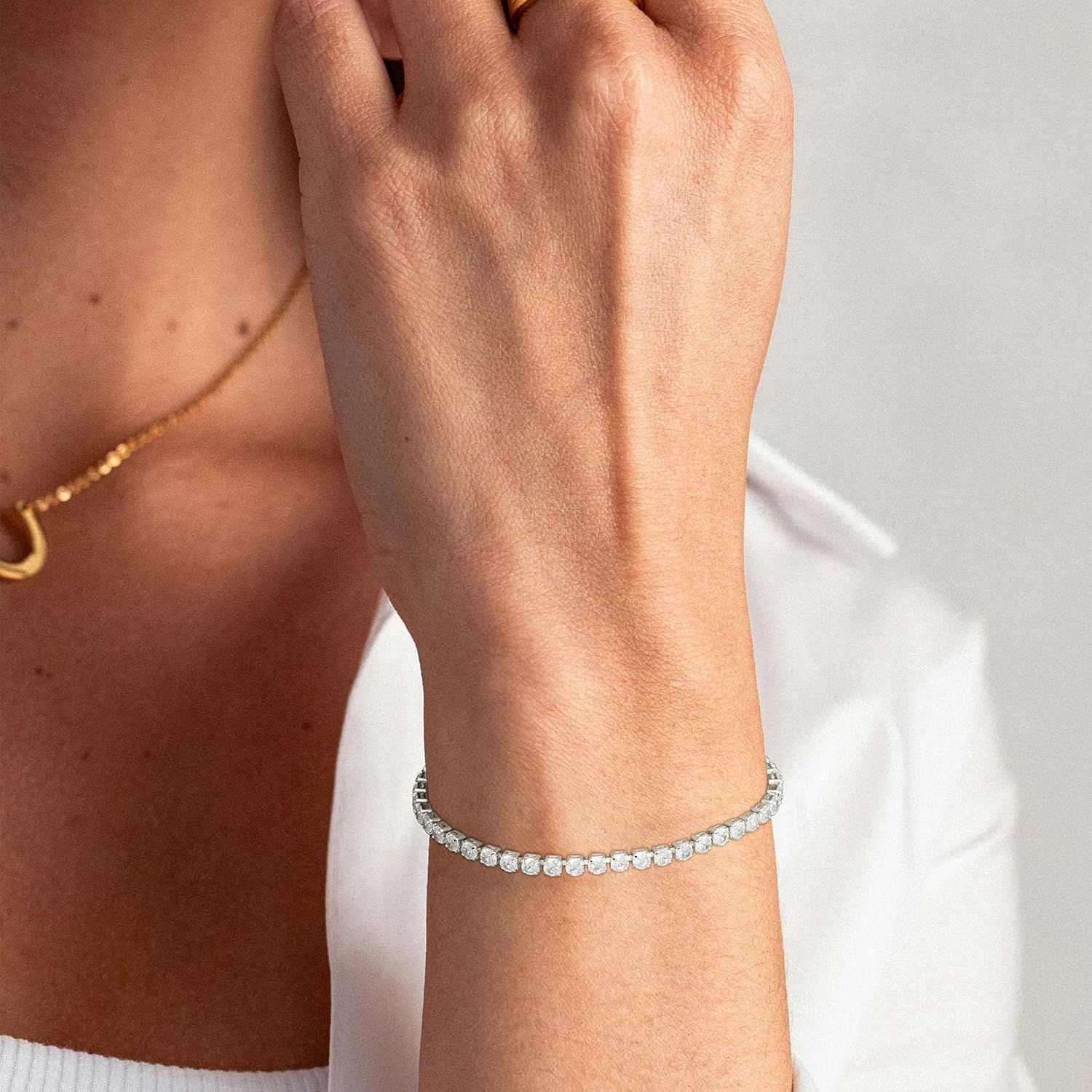 3mm/4mm Cubic Zirconia Classic Tennis Bracelet 14K Gold Plated/Silver Bracelets for Women Size 6.5-7.5 Inch