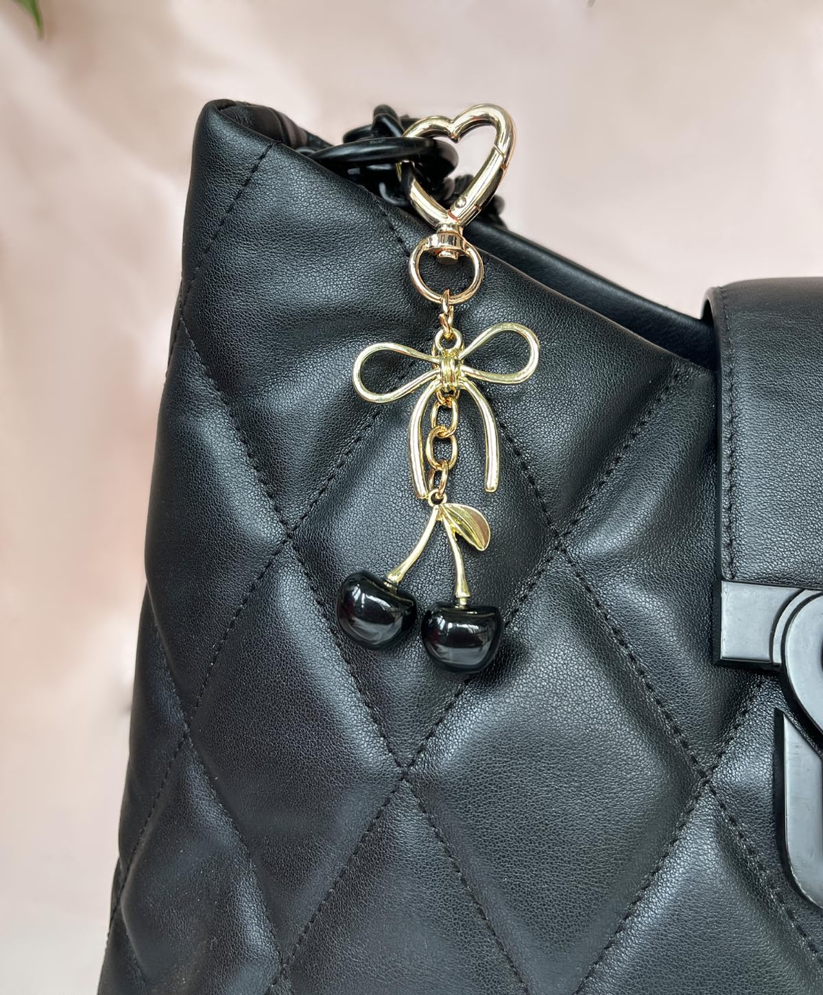 Rikhiua Cute Cherry Keychain Bag Charm Elegant Bow Keychain for Women Friends Family Birthday Christmas Inspirational Gift