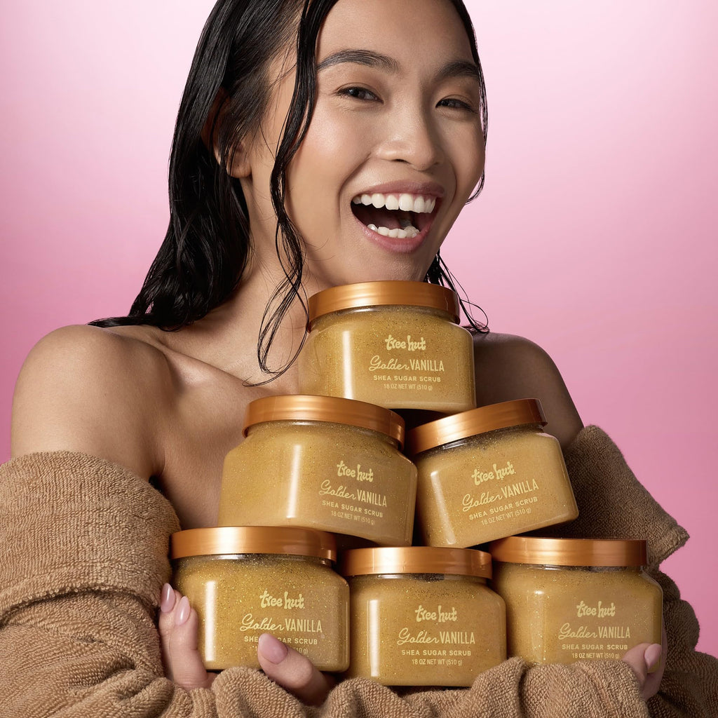 Tree Hut Pink Hibiscus Shea Sugar Scrub, Exfoliating, Hydrating & Moisturizing Body Scrub with Shea Butter & Nourishing Essential Oils, Smooth & Soften Skin, 18 oz