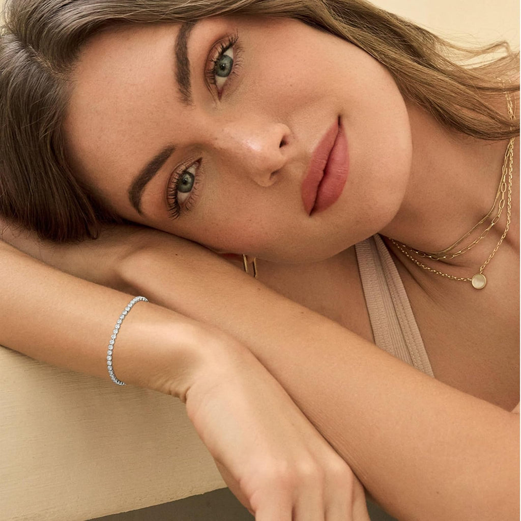 3mm/4mm Cubic Zirconia Classic Tennis Bracelet 14K Gold Plated/Silver Bracelets for Women Size 6.5-7.5 Inch