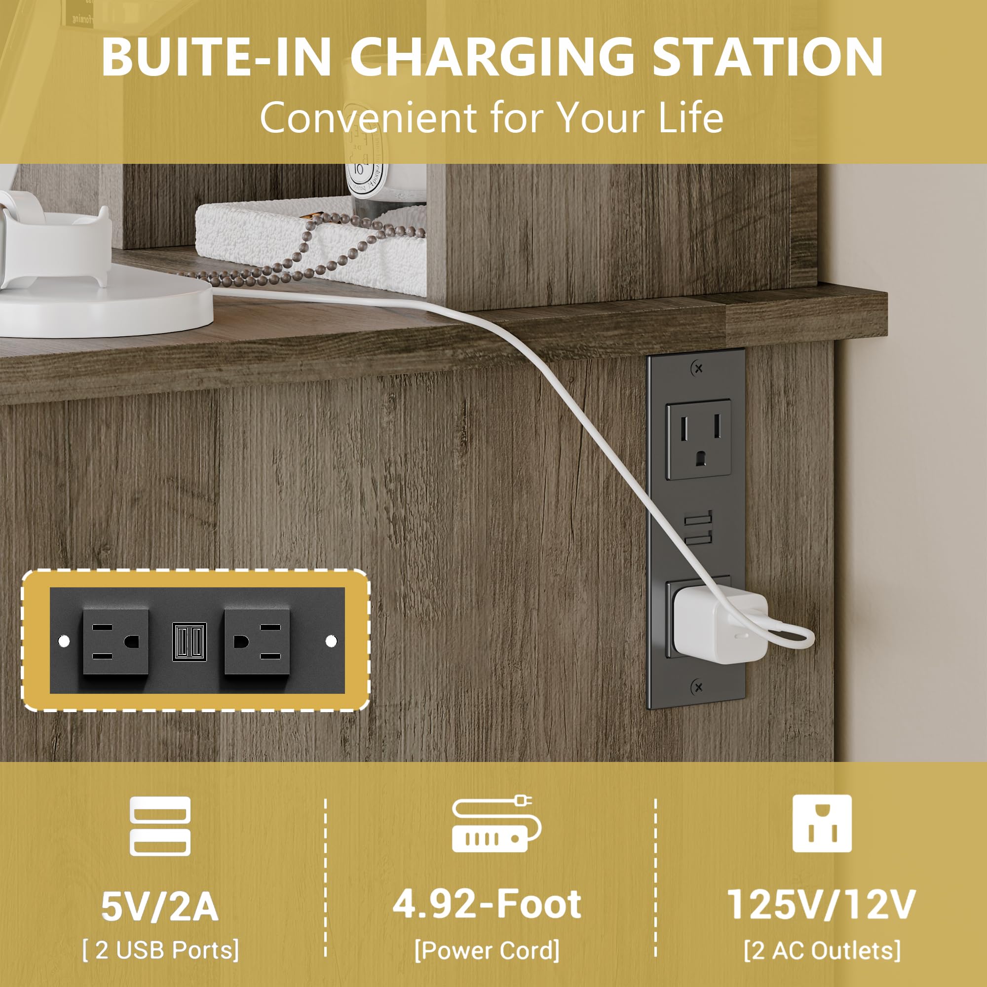 Vanity Desk with Mirror and Lights, 43'' Pink Makeup Dressing Table Set with 5 Drawers & Chair, Power Outlet, 3 Lighting Modes Adjustable Brightness & RGB LED for Women Girls Bedroom Bathroom