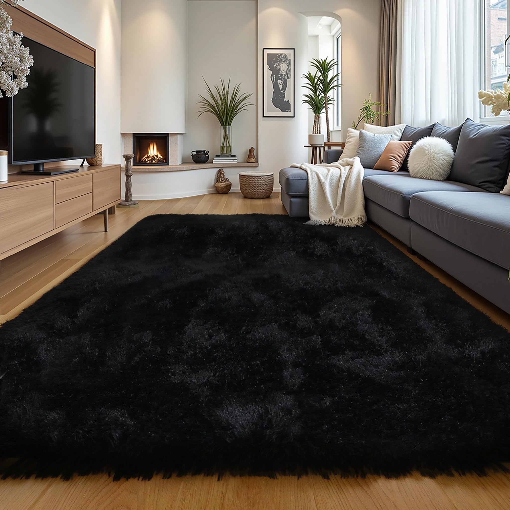 Pink Fluffy 4x6 Area Rugs for Bedoom Girls, Soft Washable Fuzzy Furry Shag Rug for Kids Room, Nursery, Dorm Decor, Cute Plush Carpet for Baby Toddler