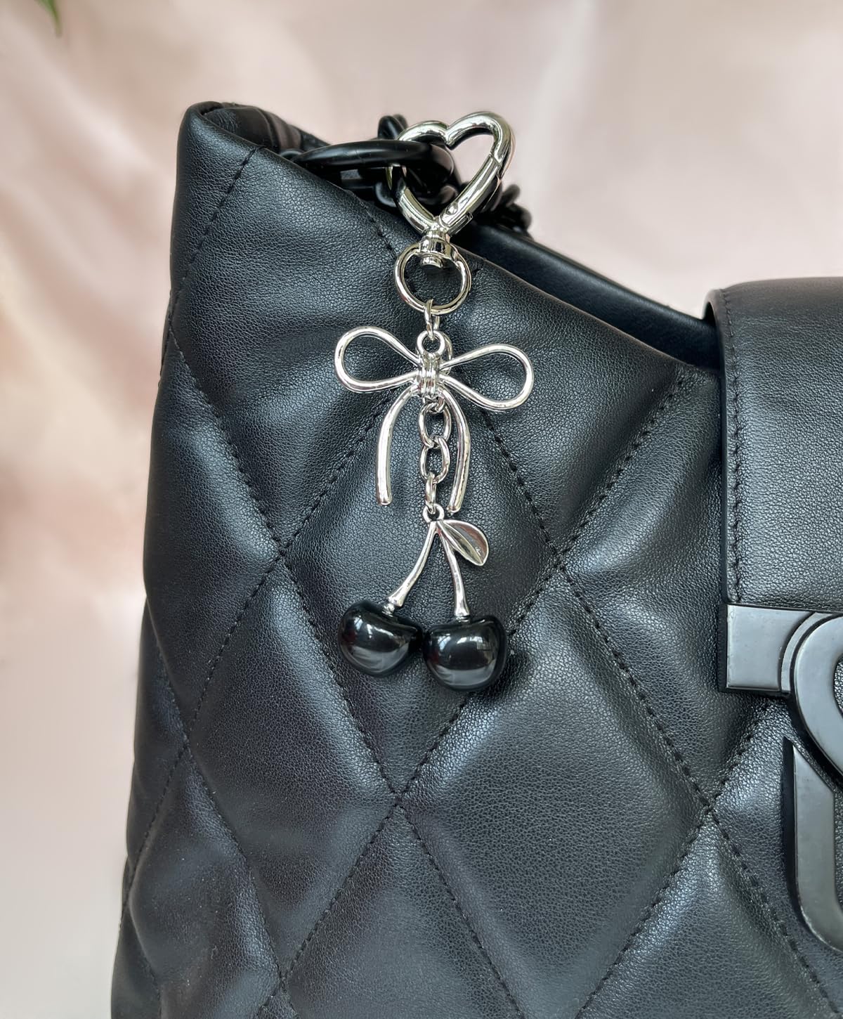 Rikhiua Cute Cherry Keychain Bag Charm Elegant Bow Keychain for Women Friends Family Birthday Christmas Inspirational Gift