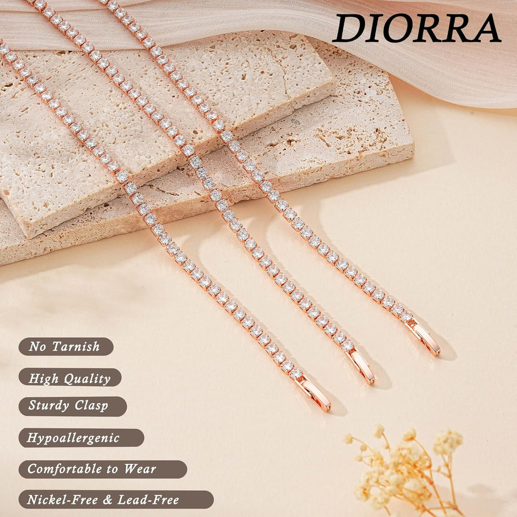 3mm/4mm Cubic Zirconia Classic Tennis Bracelet 14K Gold Plated/Silver Bracelets for Women Size 6.5-7.5 Inch