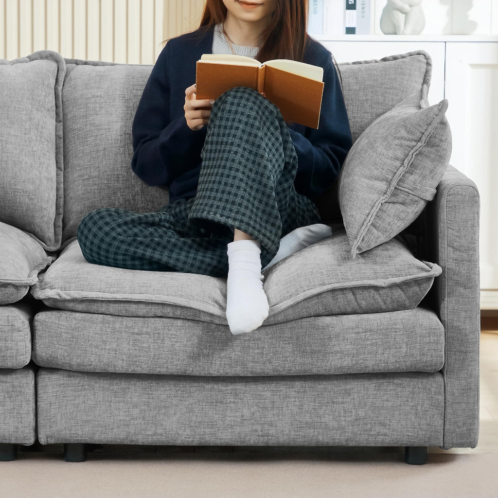 Pink Sectional Modular Sofa Cloud Couch, 105" Modern Convertible L-Shape Sofa Deep 3-Seater Soft Chenille Comfy Upholstered with Removeable Ottoman Set and Removable Cushions for Living Room