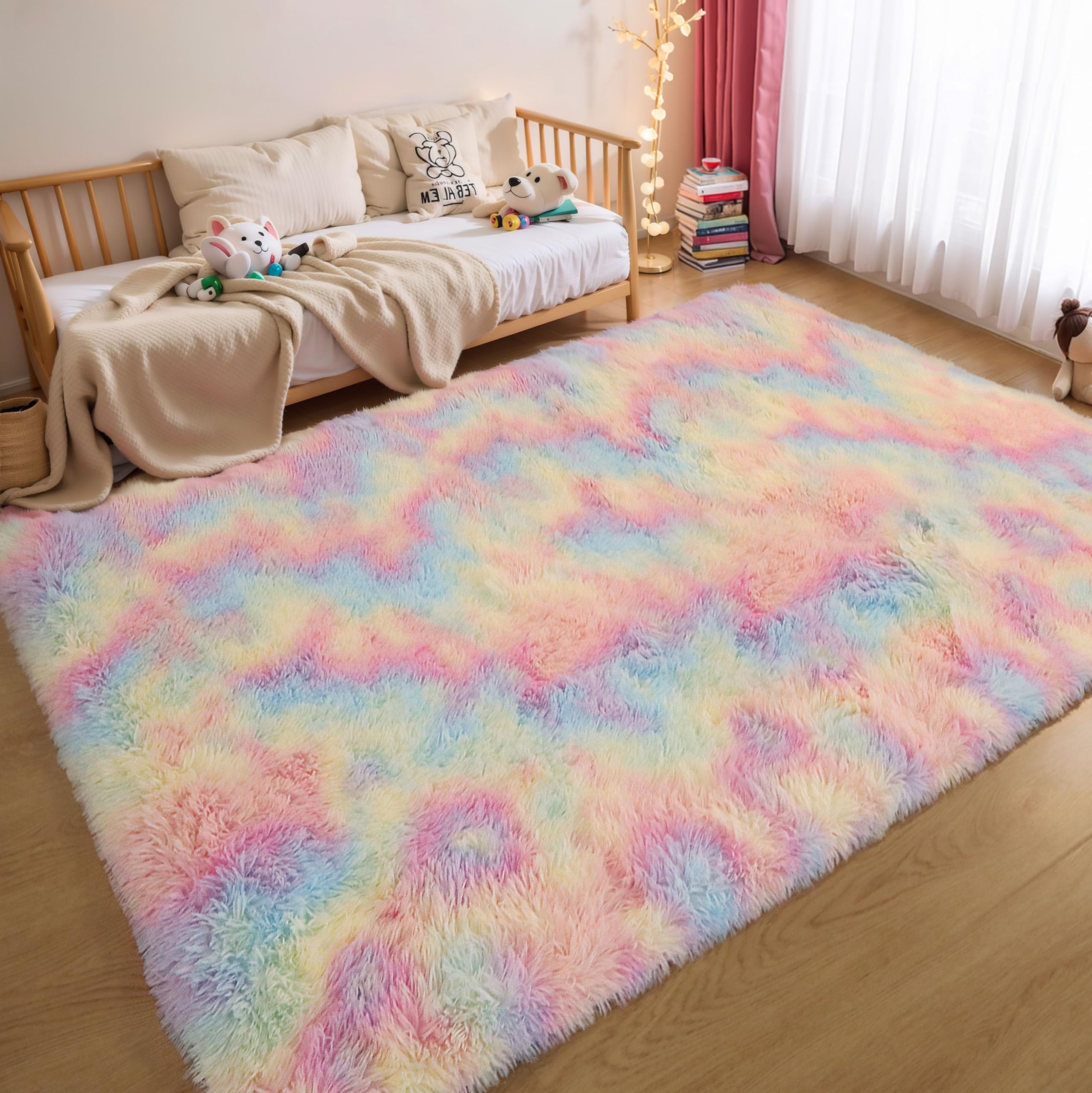 Pink Fluffy 4x6 Area Rugs for Bedoom Girls, Soft Washable Fuzzy Furry Shag Rug for Kids Room, Nursery, Dorm Decor, Cute Plush Carpet for Baby Toddler