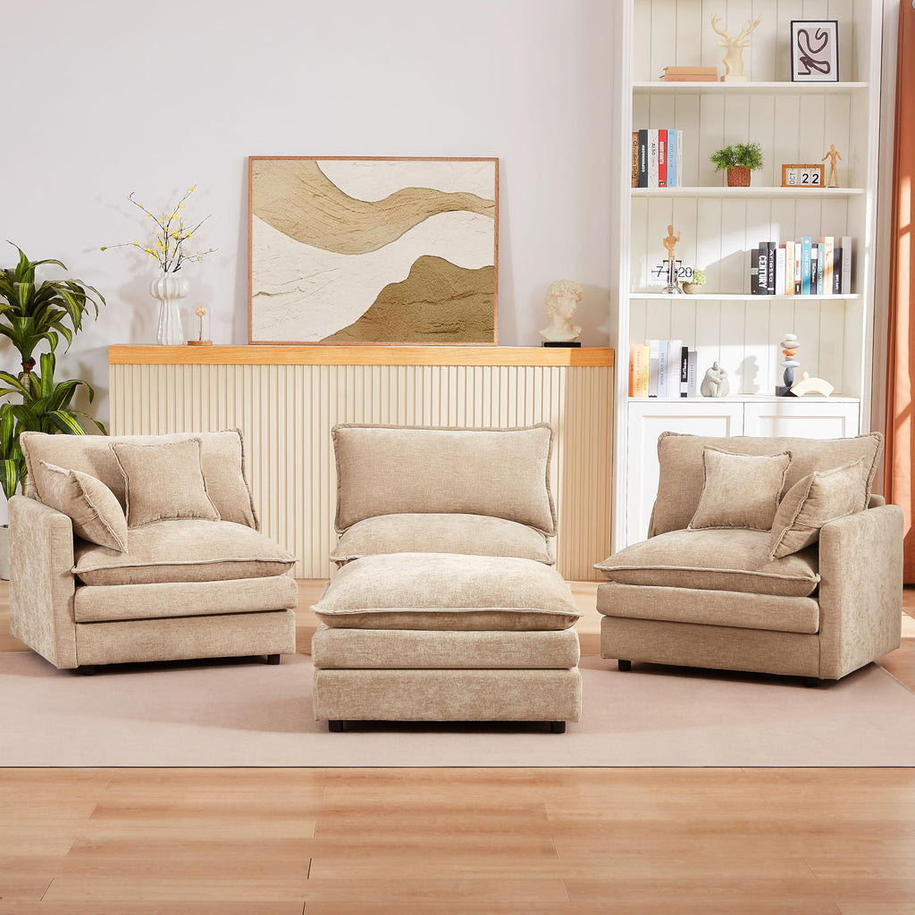 Pink Sectional Modular Sofa Cloud Couch, 105" Modern Convertible L-Shape Sofa Deep 3-Seater Soft Chenille Comfy Upholstered with Removeable Ottoman Set and Removable Cushions for Living Room