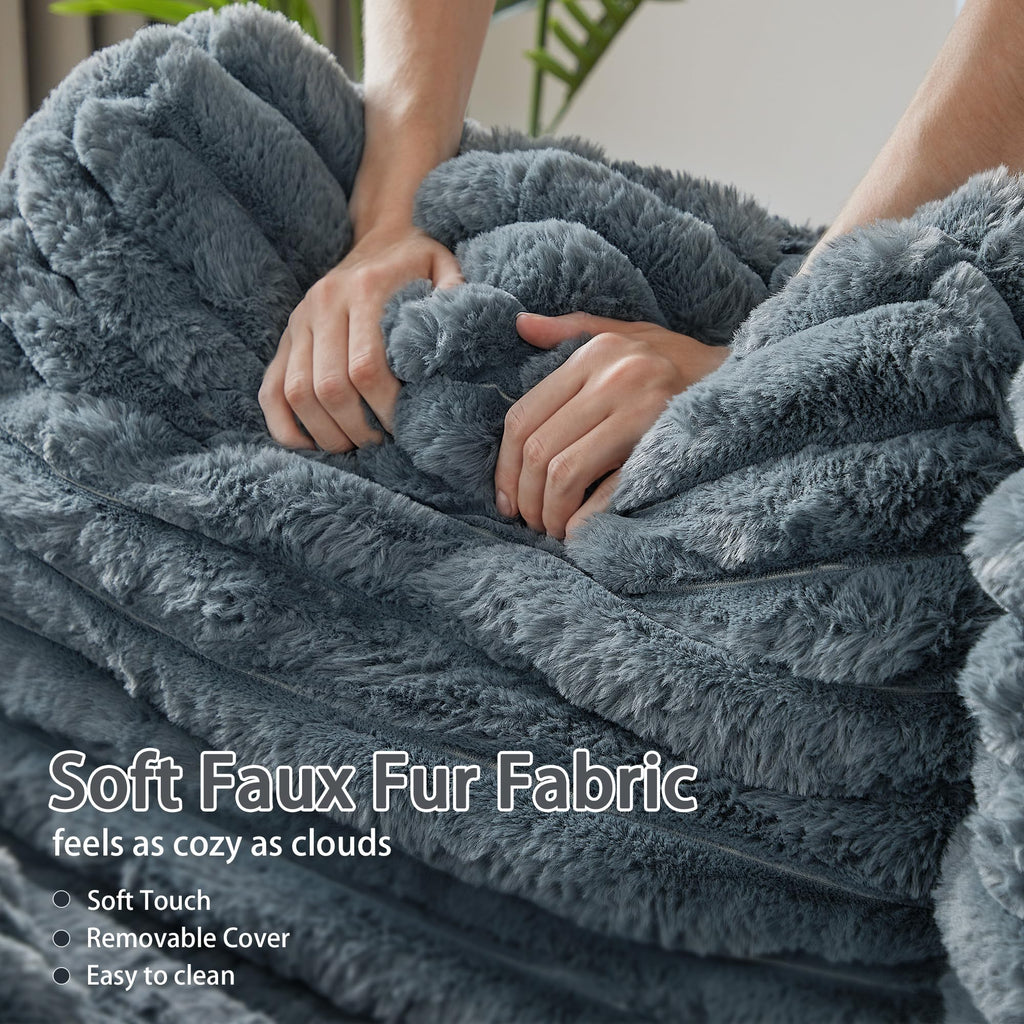 RARZOE 64'' Oversized Chaise Lounge Chair Indoor, Plush Faux Rabbit Fur Sleeper Sofa Bed with 4 Pillows, Charging Station & Cup Holders, Fluffy Comfy Cloud Couch Loveseat Sofa for Living Room,Pink