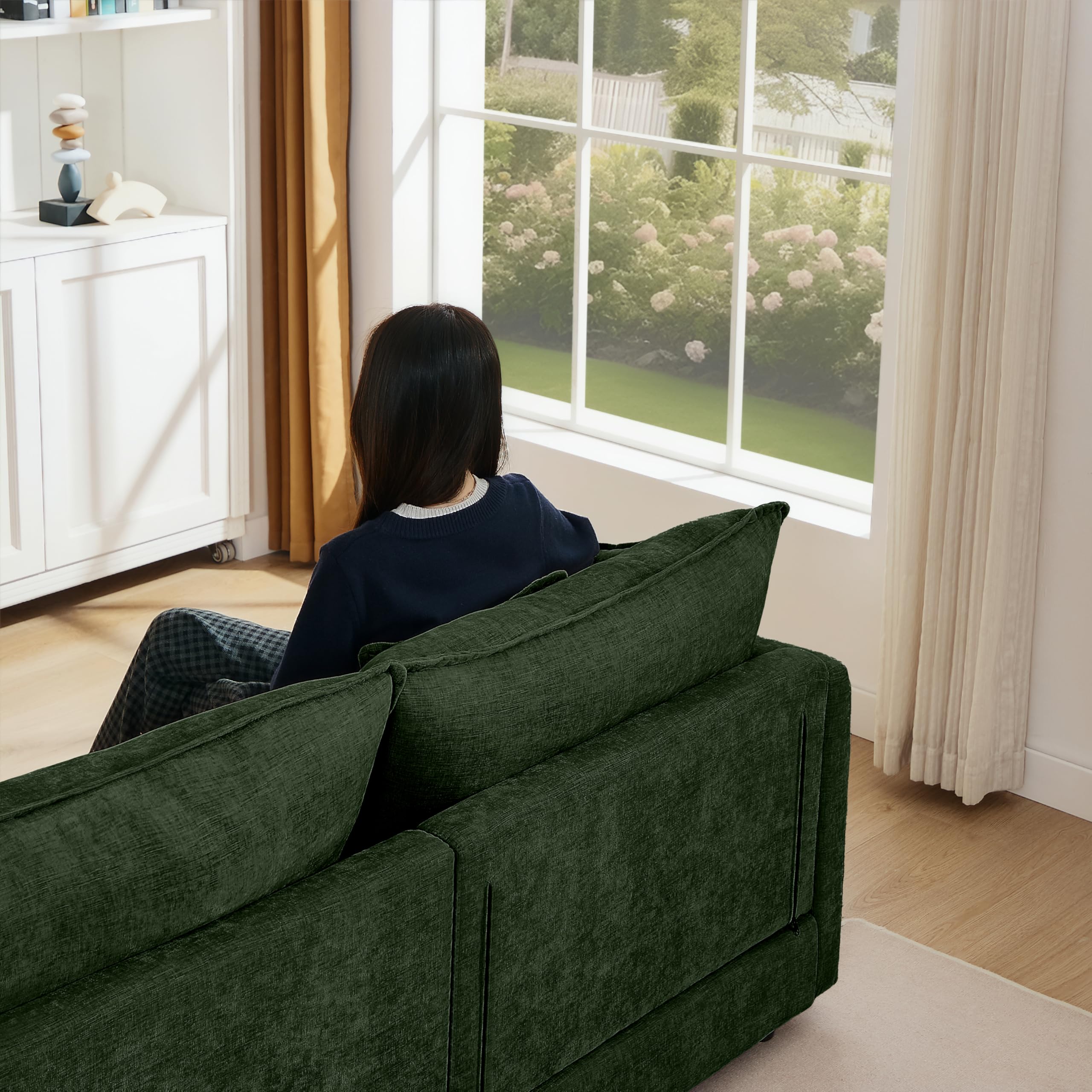 Pink Sectional Modular Sofa Cloud Couch, 105" Modern Convertible L-Shape Sofa Deep 3-Seater Soft Chenille Comfy Upholstered with Removeable Ottoman Set and Removable Cushions for Living Room