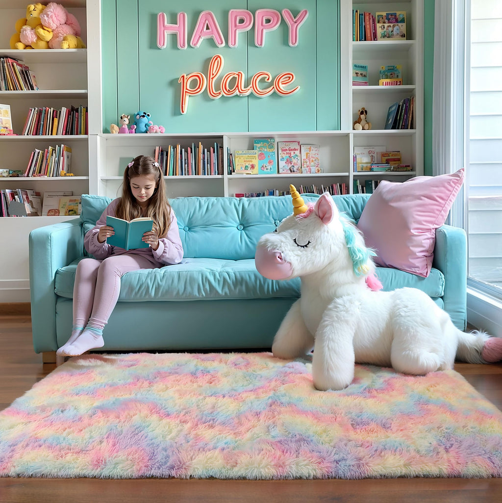 Pink Fluffy 4x6 Area Rugs for Bedoom Girls, Soft Washable Fuzzy Furry Shag Rug for Kids Room, Nursery, Dorm Decor, Cute Plush Carpet for Baby Toddler