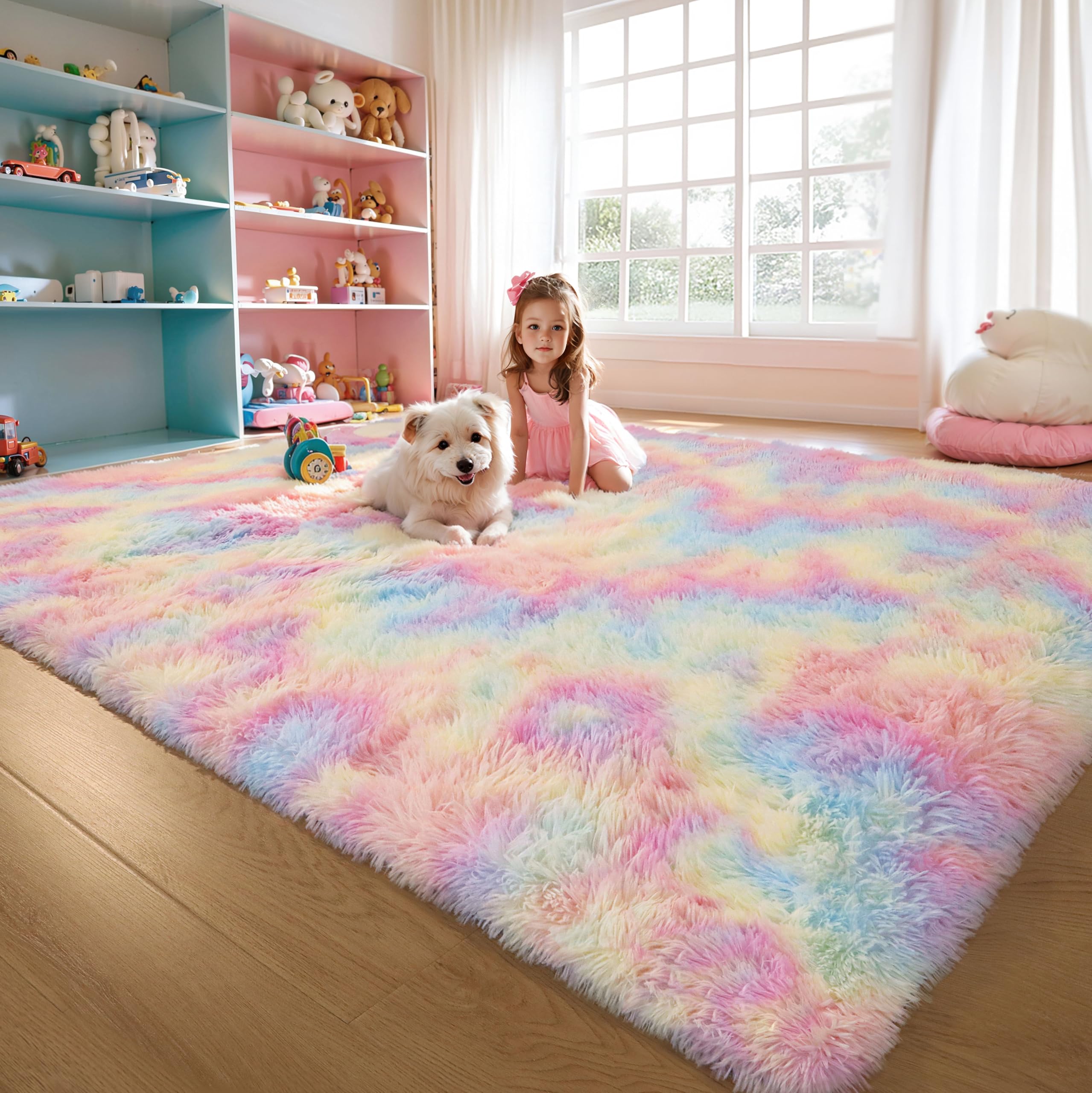 Pink Fluffy 4x6 Area Rugs for Bedoom Girls, Soft Washable Fuzzy Furry Shag Rug for Kids Room, Nursery, Dorm Decor, Cute Plush Carpet for Baby Toddler