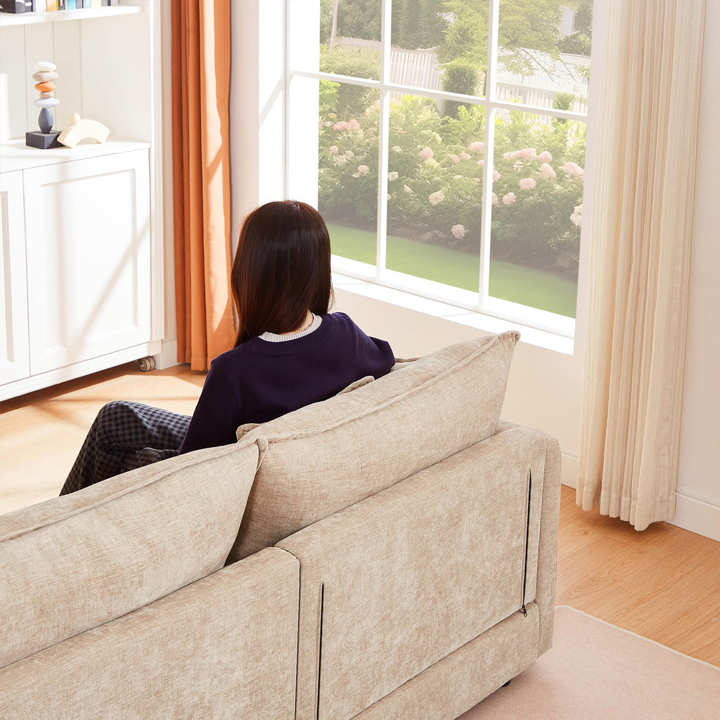 Pink Sectional Modular Sofa Cloud Couch, 105" Modern Convertible L-Shape Sofa Deep 3-Seater Soft Chenille Comfy Upholstered with Removeable Ottoman Set and Removable Cushions for Living Room