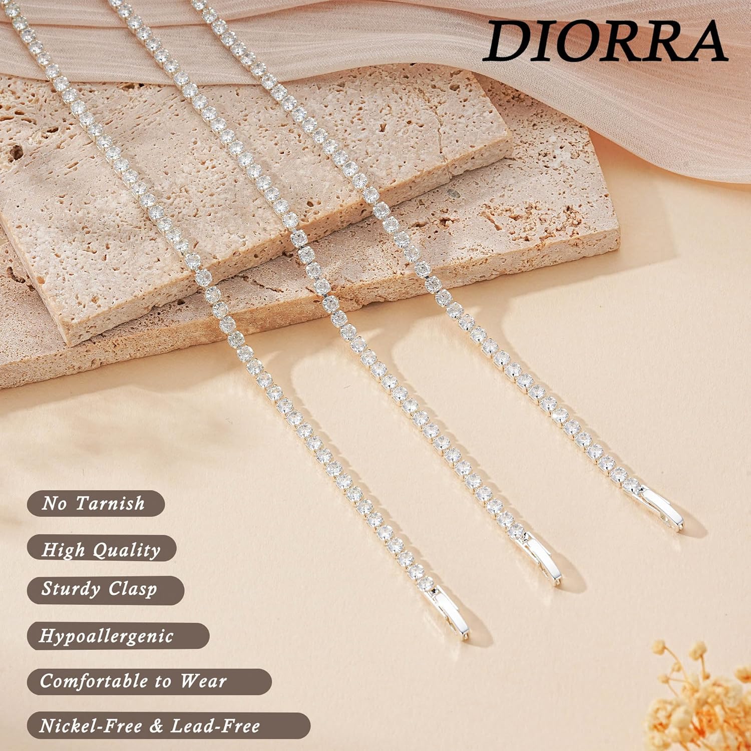 3mm/4mm Cubic Zirconia Classic Tennis Bracelet 14K Gold Plated/Silver Bracelets for Women Size 6.5-7.5 Inch